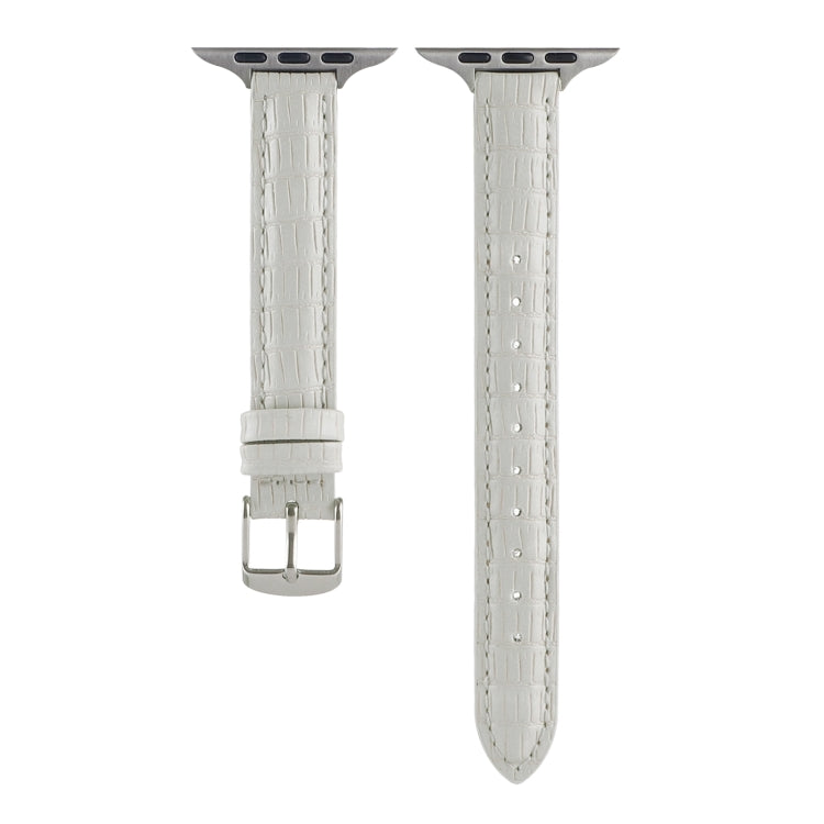 For Apple Watch Series 7 41mm Slim Crocodile Leather Watch Band(White) - Watch Bands by PMC TechLife | Online Shopping South Africa | PMC TechLife | Buy Now Pay Later Mobicred