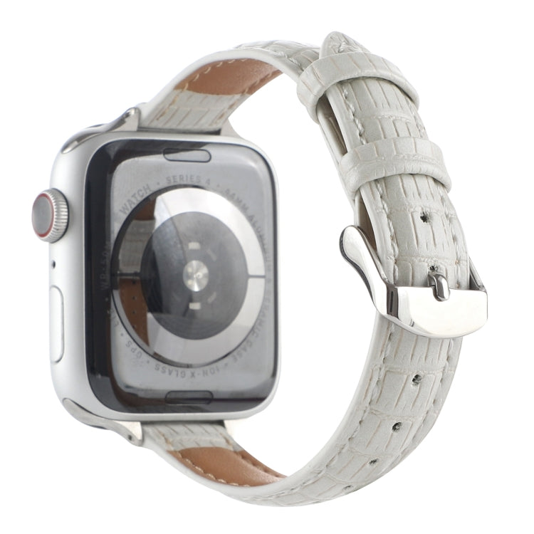 For Apple Watch Series 7 41mm Slim Crocodile Leather Watch Band(White) - Watch Bands by PMC TechLife | Online Shopping South Africa | PMC TechLife | Buy Now Pay Later Mobicred