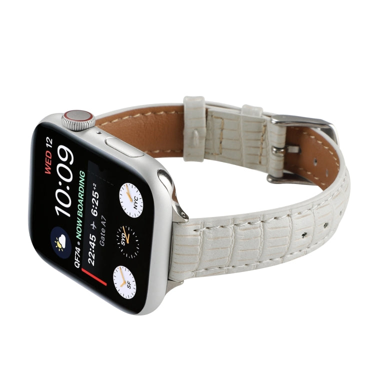 For Apple Watch Series 7 41mm Slim Crocodile Leather Watch Band(White) - Watch Bands by PMC TechLife | Online Shopping South Africa | PMC TechLife | Buy Now Pay Later Mobicred