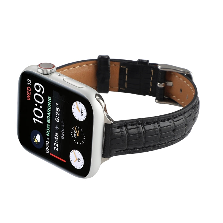 For Apple Watch SE 40mm Slim Crocodile Leather Watch Band(Black) - free shipping - PMC TechLife - Order now!