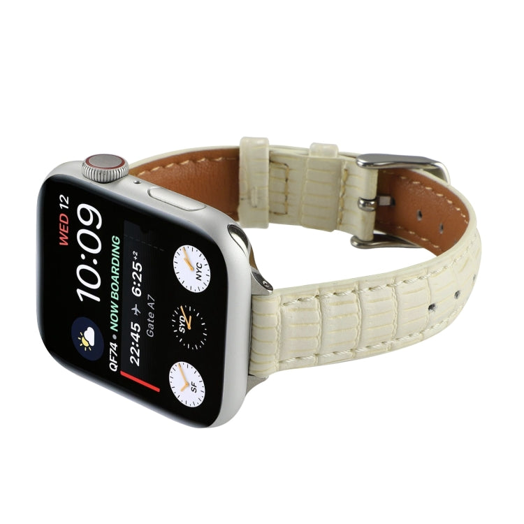 For Apple Watch Series 6 44mm Slim Crocodile Leather Watch Band(Beige) - free shipping - PMC TechLife - Order now!