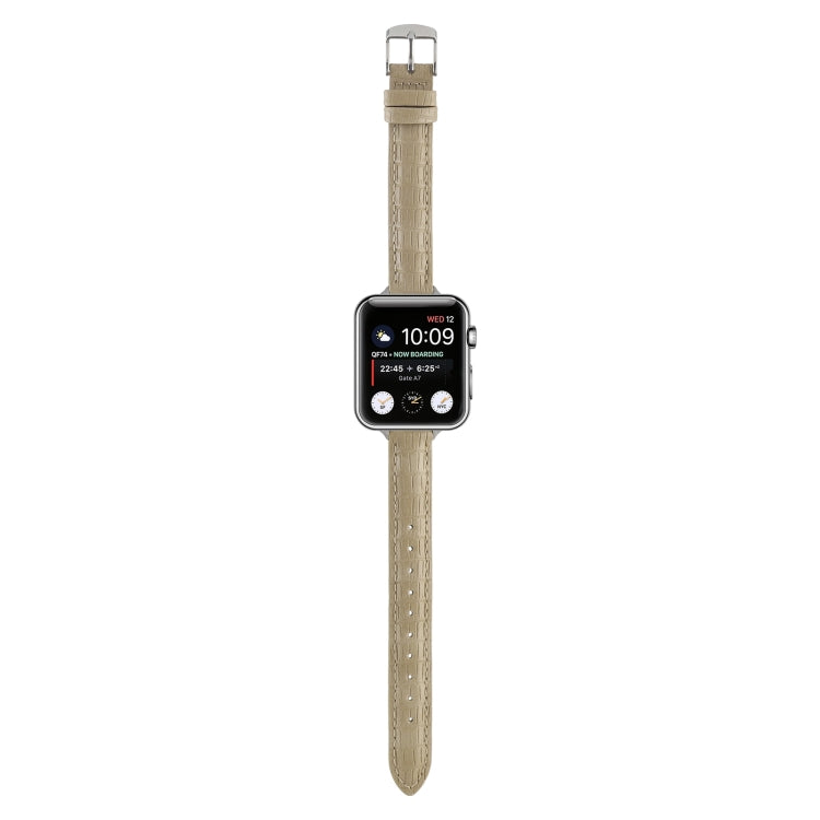For Apple Watch Series 5 40mm Slim Crocodile Leather Watch Band(Khaki) - free shipping - PMC TechLife - Order now!