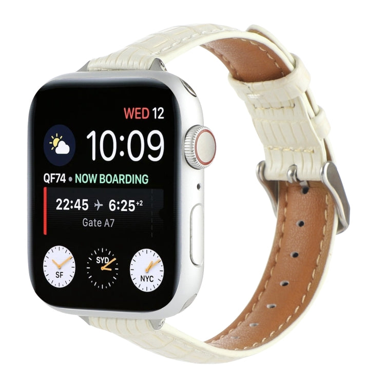 For Apple Watch Series 2 42mm Slim Crocodile Leather Watch Band(Beige) - Watch Bands by PMC TechLife | Online Shopping South Africa | PMC TechLife