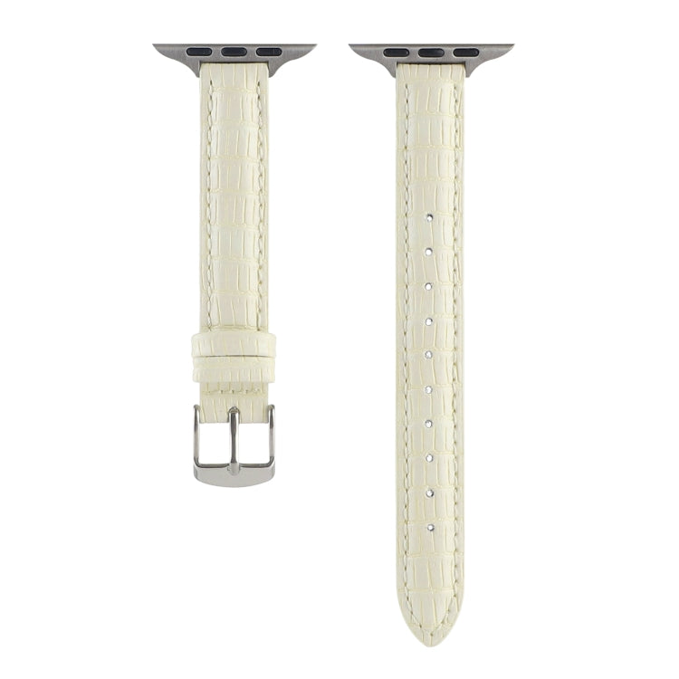 For Apple Watch Series 2 42mm Slim Crocodile Leather Watch Band(Beige) - Watch Bands by PMC TechLife | Online Shopping South Africa | PMC TechLife