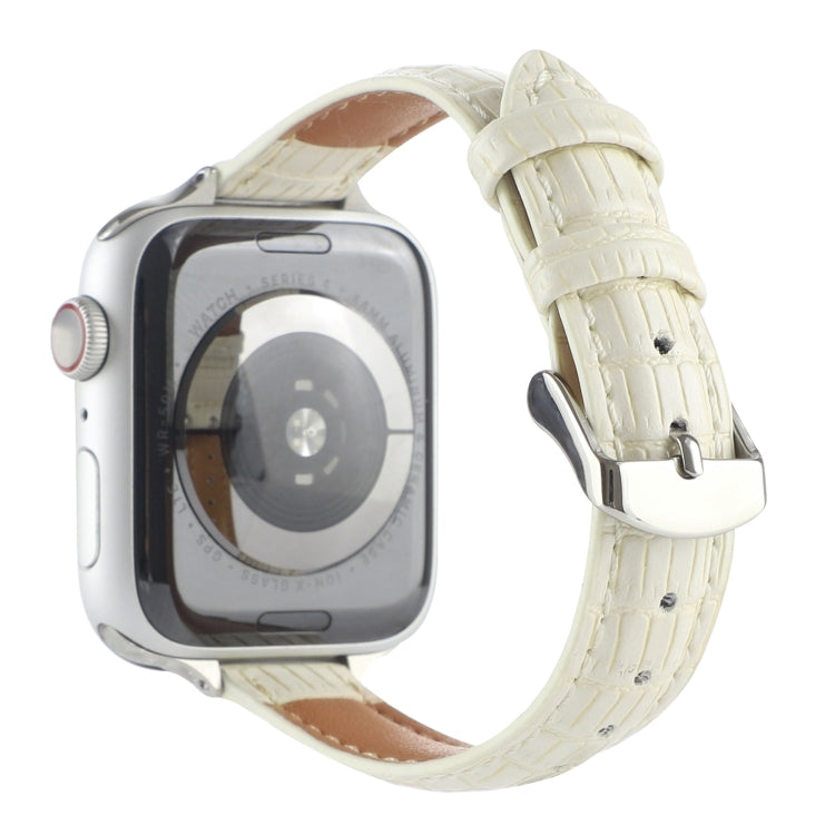 For Apple Watch Series 2 42mm Slim Crocodile Leather Watch Band(Beige) - Watch Bands by PMC TechLife | Online Shopping South Africa | PMC TechLife