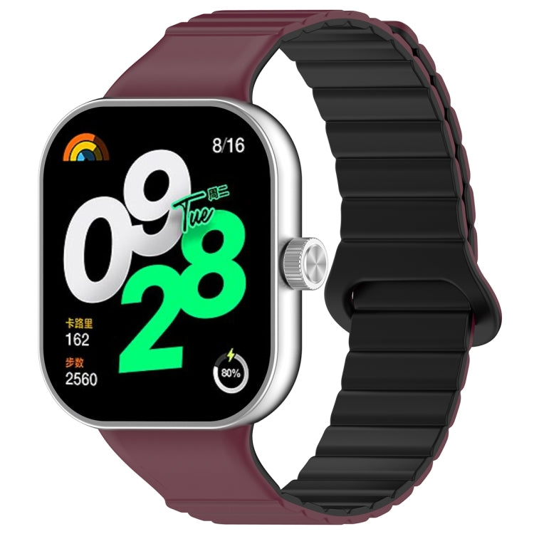 For Xiaomi Mi Band 8 Pro / Redmi Watch 4 Two Color Magnetic Silicone Watch Band(Wine Red Black) - free shipping - PMC TechLife - Order now!