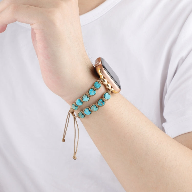 For Apple Watch Series 9 41mm Heart Stones Drawstring Chain Watch Band(Blue) - Watch Bands by PMC TechLife | Online Shopping South Africa | PMC TechLife | Buy Now Pay Later Mobicred