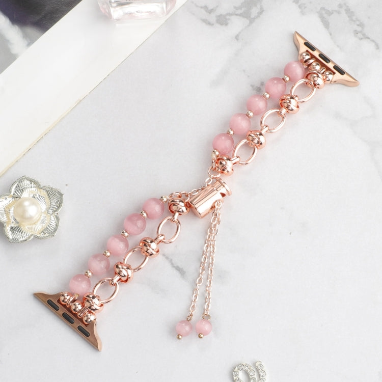 For Apple Watch SE 2023 44mm Pearl Chain Metal Bracelet Watch Band(Pink Rose Gold) - free shipping - PMC TechLife - Order now!