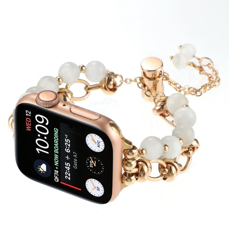 For Apple Watch SE 2022 40mm Pearl Chain Metal Bracelet Watch Band(White Gold) - free shipping - PMC TechLife - Order now!