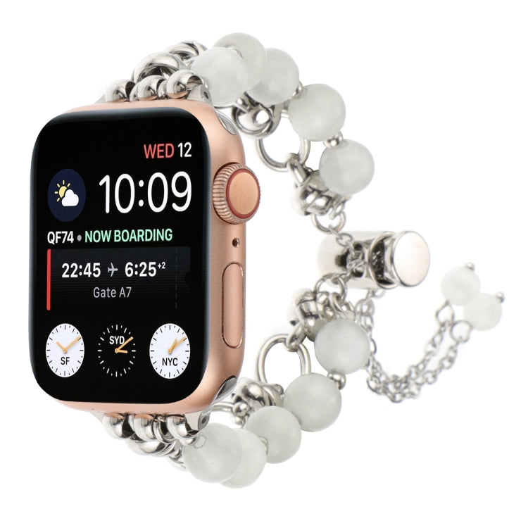 For Apple Watch Series 7 45mm Pearl Chain Metal Bracelet Watch Band(White Silver) - free shipping - PMC TechLife - Order now!
