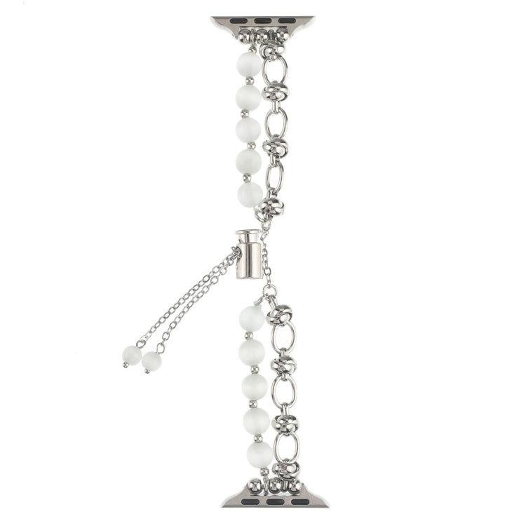 For Apple Watch Series 7 45mm Pearl Chain Metal Bracelet Watch Band(White Silver) - free shipping - PMC TechLife - Order now!