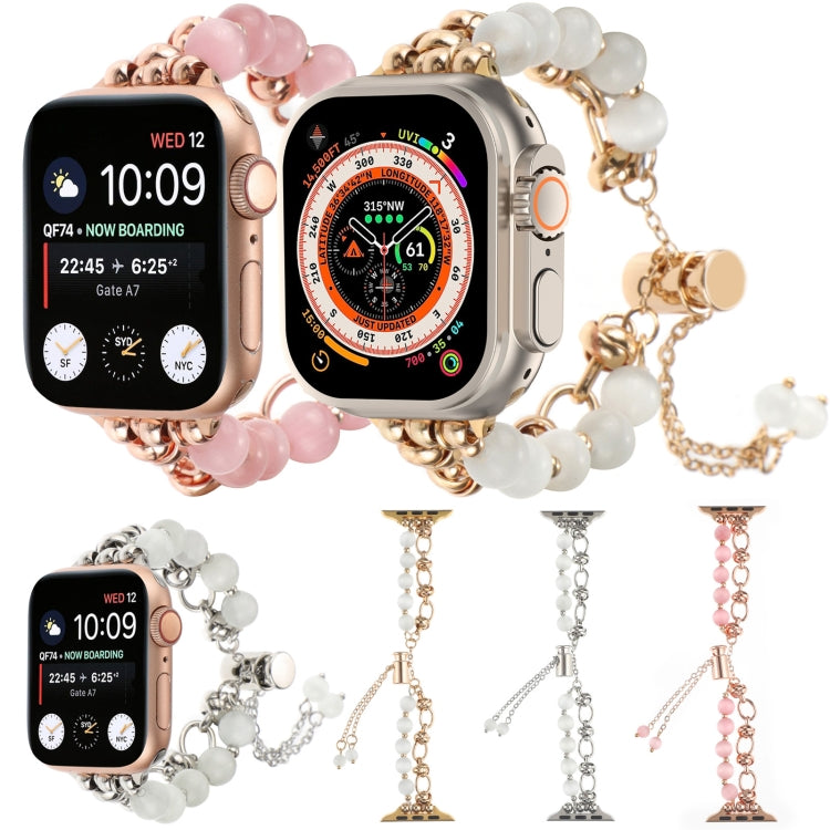 For Apple Watch SE 2023 44mm Pearl Chain Metal Bracelet Watch Band(Pink Rose Gold) - free shipping - PMC TechLife - Order now!