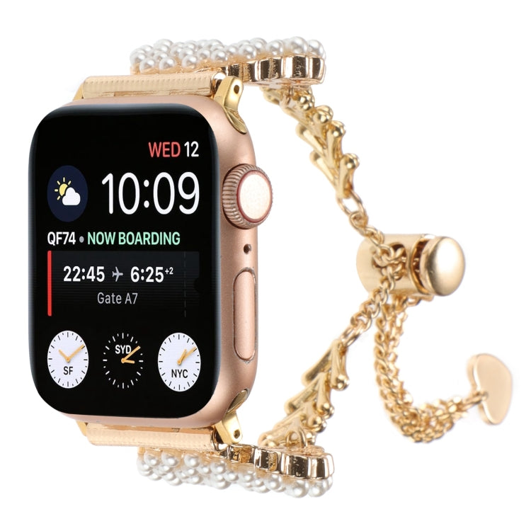 For Apple Watch SE 2023 44mm Pearl Round Zinc Alloy Chain Metal Watch Band(Gold) - free shipping - PMC TechLife - Order now!
