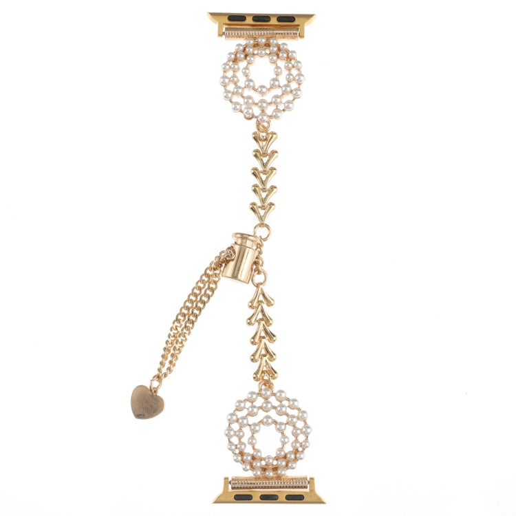 For Apple Watch Series 3 38mm Pearl Round Zinc Alloy Chain Metal Watch Band(Gold) - free shipping - PMC TechLife - Order now!