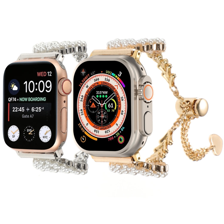 For Apple Watch Ultra 2 49mm Pearl Round Zinc Alloy Chain Metal Watch Band(Gold) - free shipping - PMC TechLife - Order now!