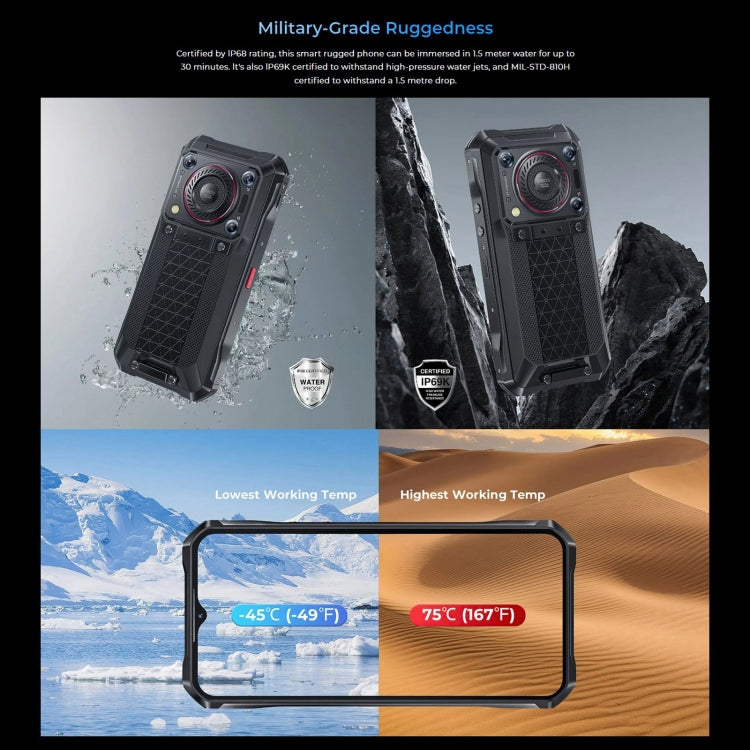 Oukitel WP33 Pro, 8GB+256GB, IP68/IP69K, Fingerprint Identification, 22000mAh, 6.6 inch MediaTek Dimensity 6100+ Octa-core, NFC, OTG, Network: 5G(Black) - free shipping - PMC TechLife - Order now!