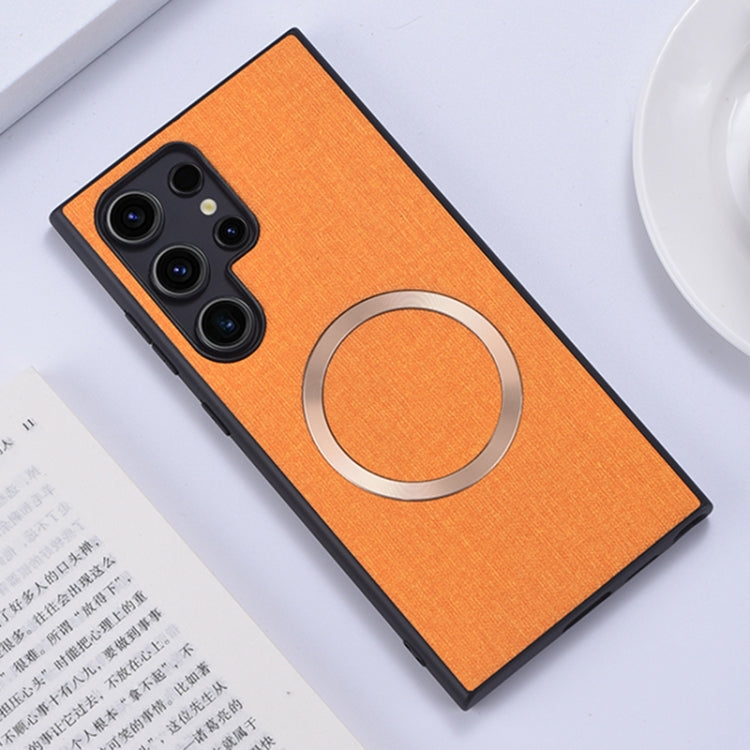 For Samsung Galaxy S24 Ultra 5G Magsafe Magnetic Ring Cloth Texture Phone Case(Orange) - Galaxy S24 Ultra 5G Cases by PMC TechLife | Online Shopping South Africa | PMC TechLife