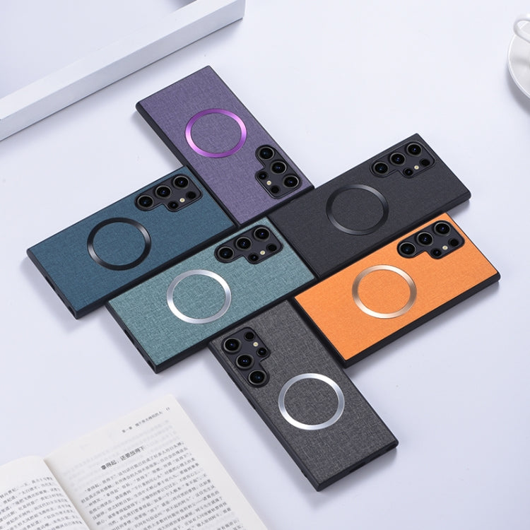 For Samsung Galaxy S24 Ultra 5G Magsafe Magnetic Ring Cloth Texture Phone Case(Green) - Galaxy S24 Ultra 5G Cases by PMC TechLife | Online Shopping South Africa | PMC TechLife