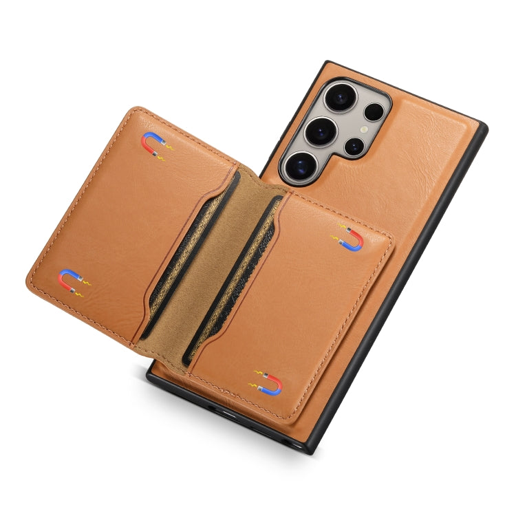 For Samsung Galaxy S23 Ultra 5G Denior Cowhide Texture Leather MagSafe Detachable Wallet Phone Case(Khaki) - Galaxy S23 Ultra 5G Cases by Denior | Online Shopping South Africa | PMC TechLife