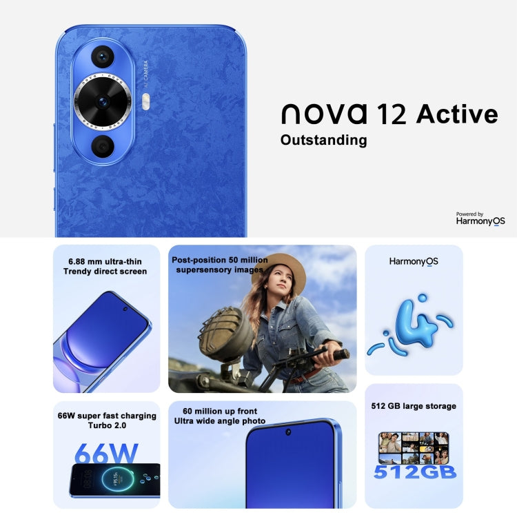 Huawei nova 12 Active, 8GB+256GB, Screen Fingerprint Identification, 6.7 inch HarmonyOS 4.0 Qualcomm Snapdragon 778G 4G Octa Core, Network: 4G, NFC, OTG, Not Support Google Play(Blue) - free shipping - PMC TechLife - Order now!