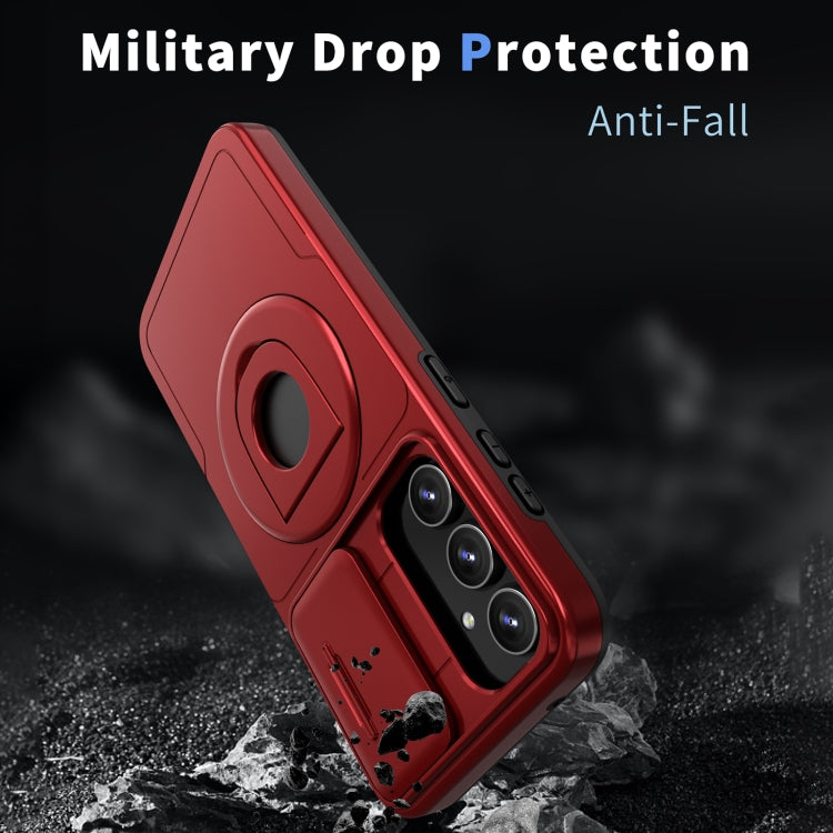 For Samsung Galaxy S22 5G Camshield MagSafe Ring Holder Armor Phone Case(Red) - Galaxy S22 5G Cases by PMC TechLife | Online Shopping South Africa | PMC TechLife
