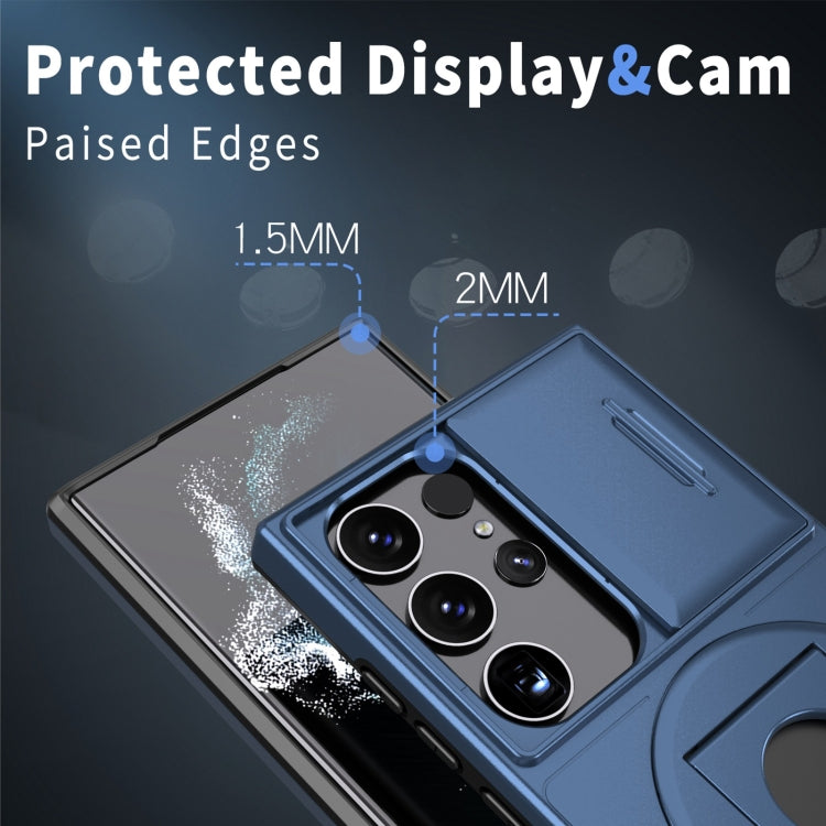 For Samsung Galaxy S22 Ultra 5G Camshield MagSafe Ring Holder Armor Phone Case(Blue) - free shipping - PMC TechLife - Order now!