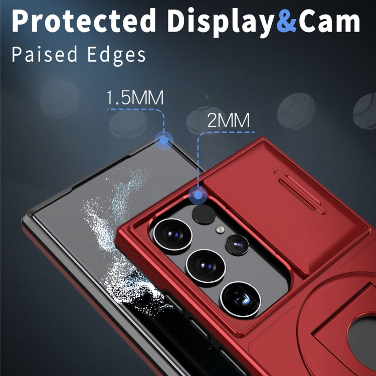 For Samsung Galaxy S22 Ultra 5G Camshield MagSafe Ring Holder Armor Phone Case(Red) - Galaxy S22 Ultra 5G Cases by PMC TechLife | Online Shopping South Africa | PMC TechLife
