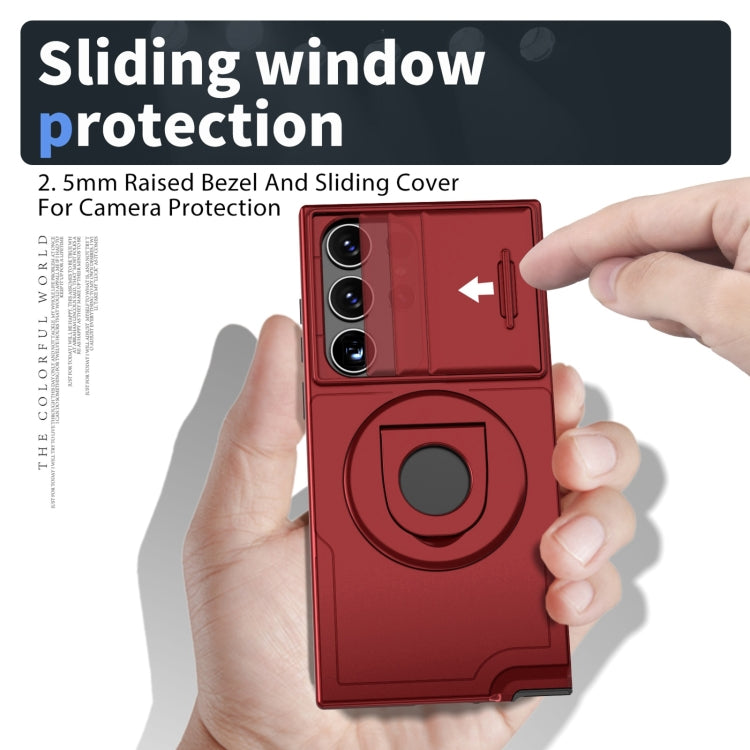 For Samsung Galaxy S22 Ultra 5G Camshield MagSafe Ring Holder Armor Phone Case(Red) - Galaxy S22 Ultra 5G Cases by PMC TechLife | Online Shopping South Africa | PMC TechLife