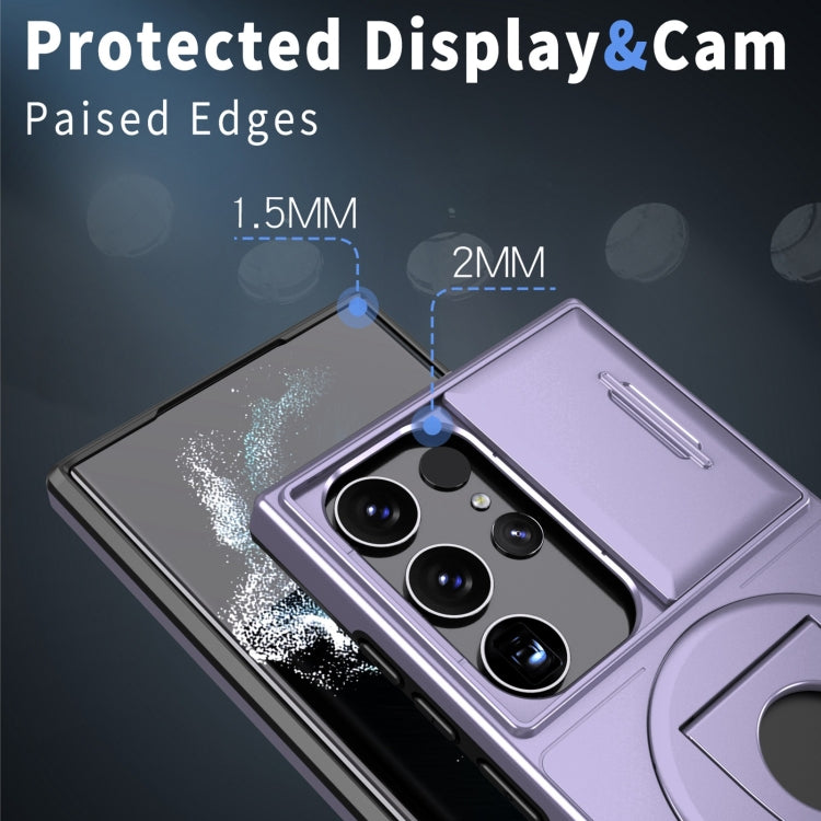 For Samsung Galaxy S22 Ultra 5G Camshield MagSafe Ring Holder Armor Phone Case(Puple) - Galaxy S22 Ultra 5G Cases by PMC TechLife | Online Shopping South Africa | PMC TechLife