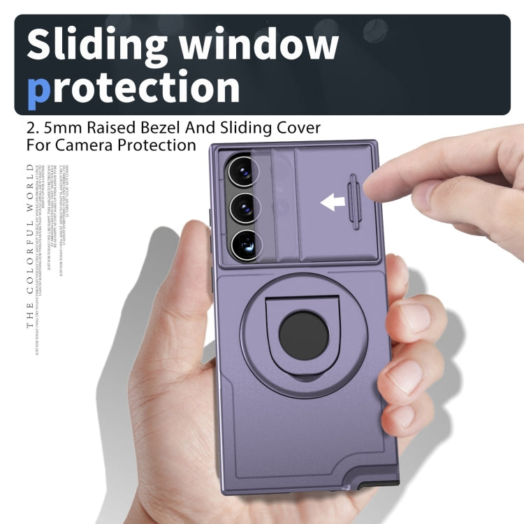 For Samsung Galaxy S22 Ultra 5G Camshield MagSafe Ring Holder Armor Phone Case(Puple) - Galaxy S22 Ultra 5G Cases by PMC TechLife | Online Shopping South Africa | PMC TechLife