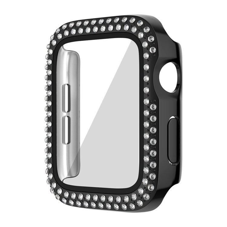 For Apple Watch Series 9 / 8 / 7 41mm Plating Dual-Row Diamond PC Watch Case with Film(Black) - free shipping - PMC TechLife - Order now!