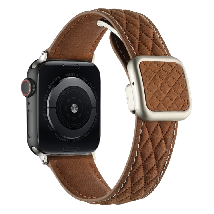 For Apple Watch SE 2023 40mm Rhombus Pattern Magnetic Square Buckle Leather Watch Band(Dark Brown) - free shipping - PMC TechLife - Order now!