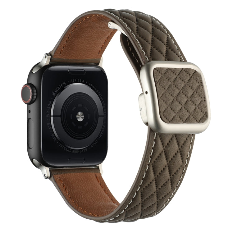 For Apple Watch Series 5 44mm Rhombus Pattern Magnetic Square Buckle Leather Watch Band(Brown) - Watch Bands by PMC TechLife | Online Shopping South Africa | PMC TechLife | Buy Now Pay Later Mobicred