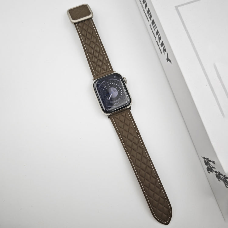 For Apple Watch Series 5 44mm Rhombus Pattern Magnetic Square Buckle Leather Watch Band(Brown) - Watch Bands by PMC TechLife | Online Shopping South Africa | PMC TechLife | Buy Now Pay Later Mobicred