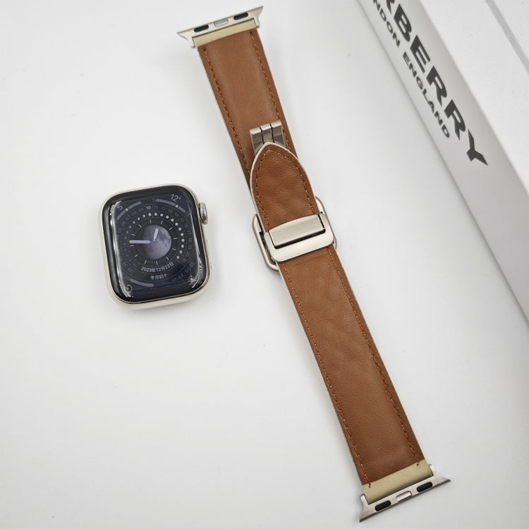 For Apple Watch Series 5 44mm Rhombus Pattern Magnetic Square Buckle Leather Watch Band(Brown) - Watch Bands by PMC TechLife | Online Shopping South Africa | PMC TechLife | Buy Now Pay Later Mobicred
