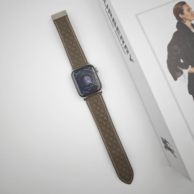 For Apple Watch SE 2023 44mm Rhombus Pattern Magnetic Folding Buckle Leather Watch Band(Brown) - free shipping - PMC TechLife - Order now!