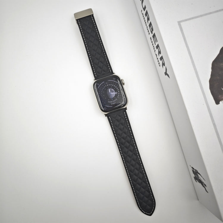 For Apple Watch Ultra 2 49mm Rhombus Pattern Magnetic Folding Buckle Leather Watch Band(Black) - free shipping - PMC TechLife - Order now!