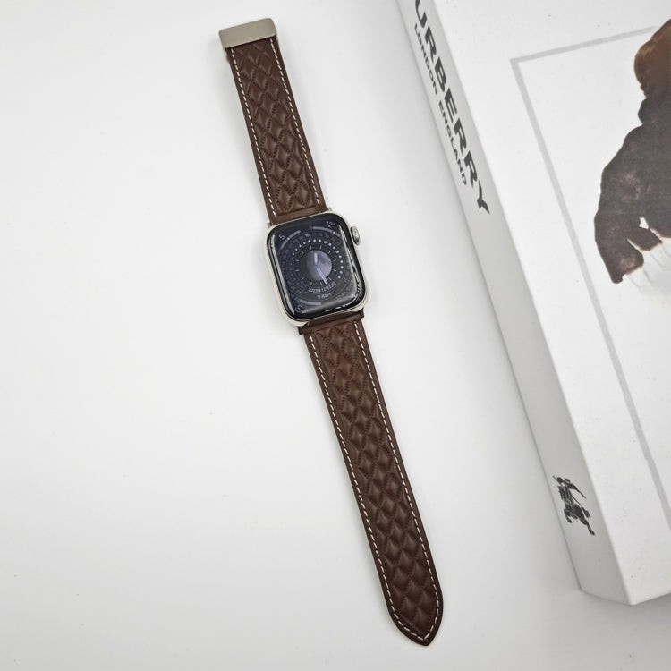 For Apple Watch Series 9 45mm Rhombus Pattern Magnetic Folding Buckle Leather Watch Band(Dark Coffee) - free shipping - PMC TechLife - Order now!