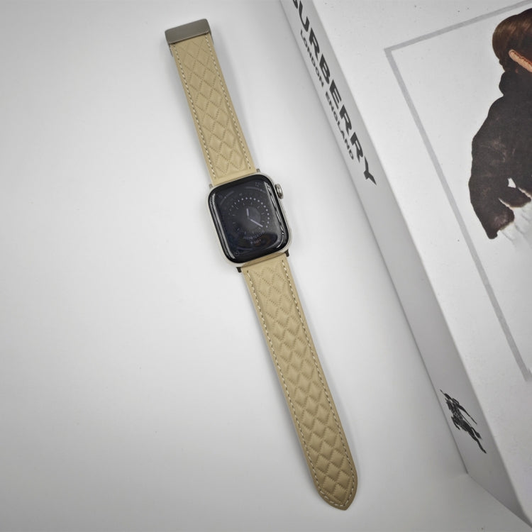 For Apple Watch SE 40mm Rhombus Pattern Magnetic Folding Buckle Leather Watch Band(Starlight Color) - free shipping - PMC TechLife - Order now!