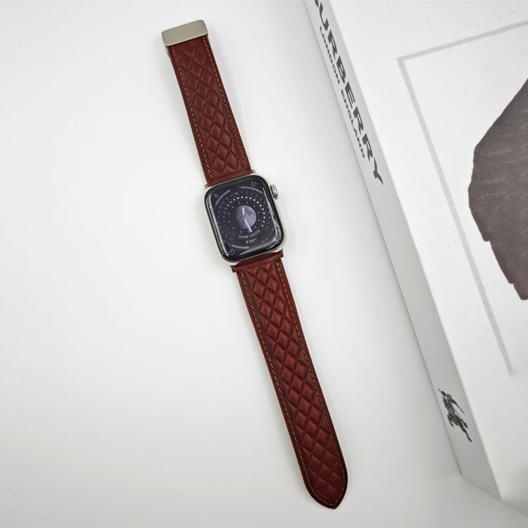 For Apple Watch Series 4 44mm Rhombus Pattern Magnetic Folding Buckle Leather Watch Band(Red) - Watch Bands by PMC TechLife | Online Shopping South Africa | PMC TechLife | Buy Now Pay Later Mobicred