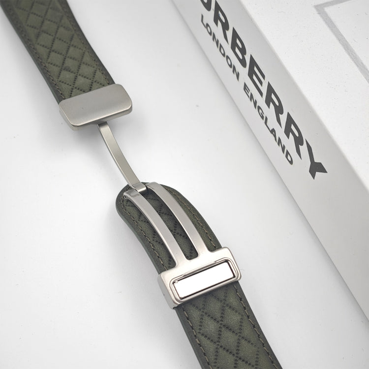 For Apple Watch 42mm Rhombus Pattern Magnetic Folding Buckle Leather Watch Band(Dark Green) - free shipping - PMC TechLife - Order now!