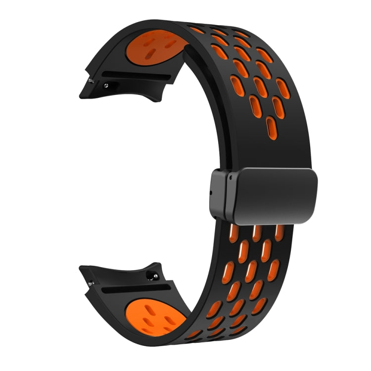 For Samsung Galaxy Watch 6 / 6 Classic Two Color Magnetic Folding Black Buckle Watch Band(Black Orange) - free shipping - PMC TechLife - Order now!