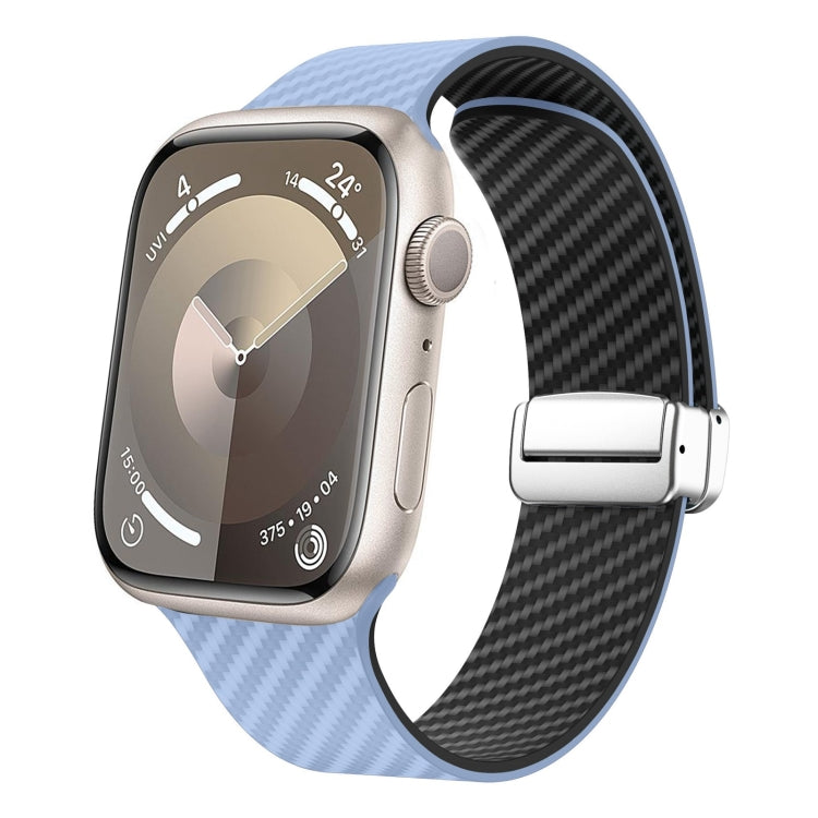 For Apple Watch SE 2023 44mm Carbon Fiber Magnetic Silver Buckle Watch Band(Light Blue Black) - free shipping - PMC TechLife - Order now!
