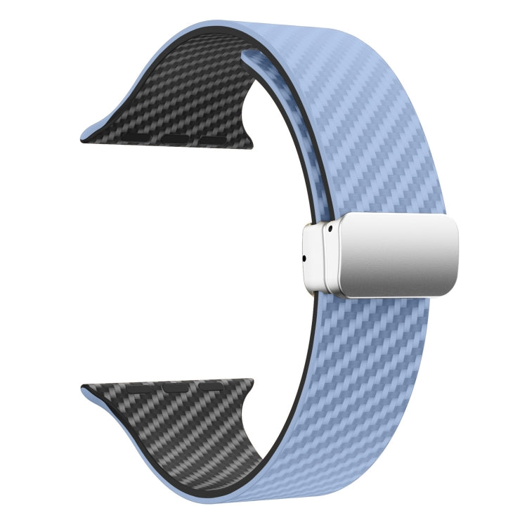 For Apple Watch SE 2023 44mm Carbon Fiber Magnetic Silver Buckle Watch Band(Light Blue Black) - free shipping - PMC TechLife - Order now!