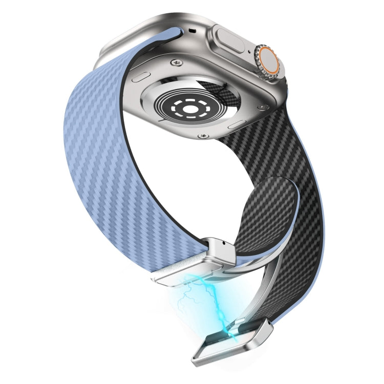 For Apple Watch SE 2023 44mm Carbon Fiber Magnetic Silver Buckle Watch Band(Light Blue Black) - free shipping - PMC TechLife - Order now!