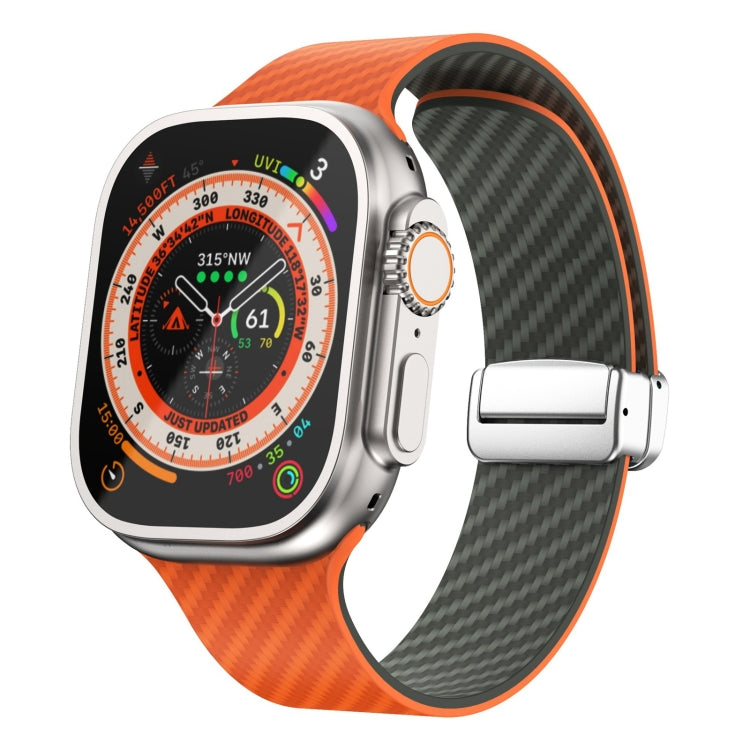 For Apple Watch Ultra 2 49mm Carbon Fiber Magnetic Silver Buckle Watch Band(Orange Grass) - free shipping - PMC TechLife - Order now!