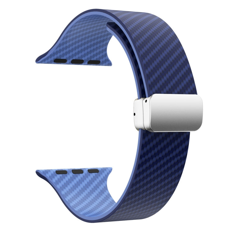 For Apple Watch Series 8 45mm Carbon Fiber Magnetic Silver Buckle Watch Band(Royal Blue Light Blue) - free shipping - PMC TechLife - Order now!