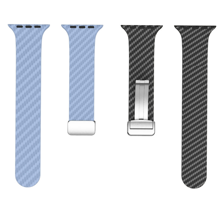 For Apple Watch Series 8 45mm Carbon Fiber Magnetic Silver Buckle Watch Band(Light Blue Black) - free shipping - PMC TechLife - Order now!