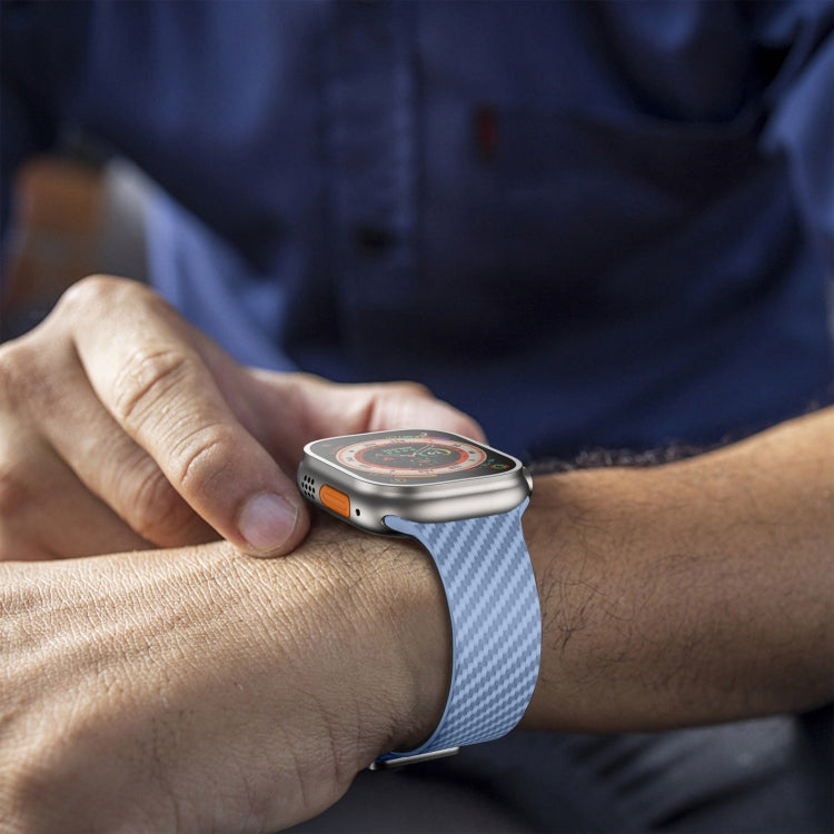 For Apple Watch Series 8 45mm Carbon Fiber Magnetic Silver Buckle Watch Band(Light Blue Black) - free shipping - PMC TechLife - Order now!