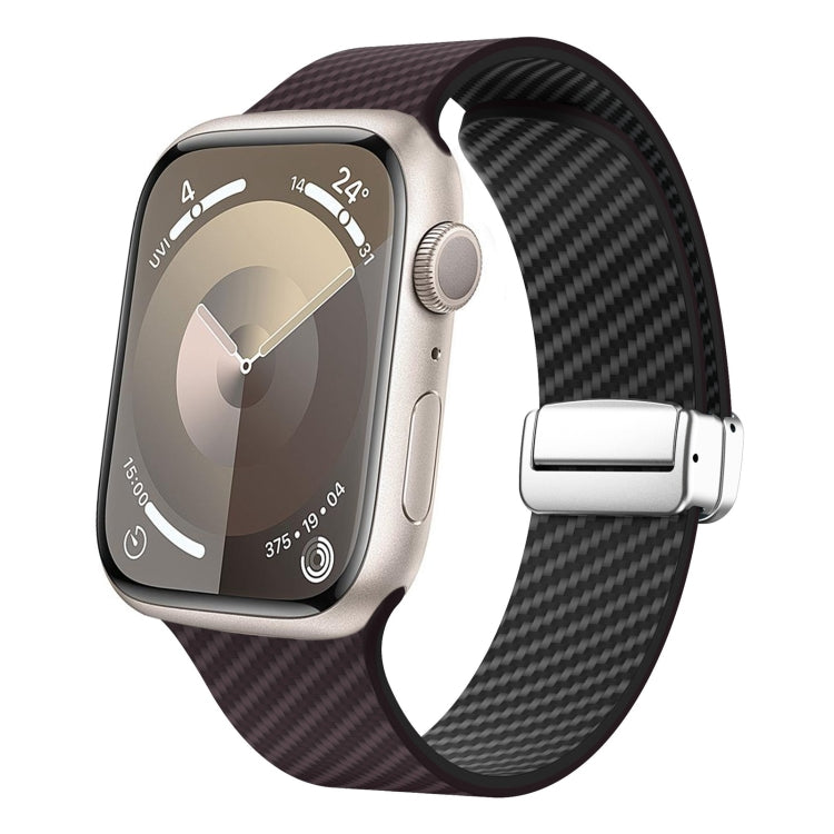 For Apple Watch SE 2022 40mm Carbon Fiber Magnetic Silver Buckle Watch Band(Dark Brown Black) - free shipping - PMC TechLife - Order now!
